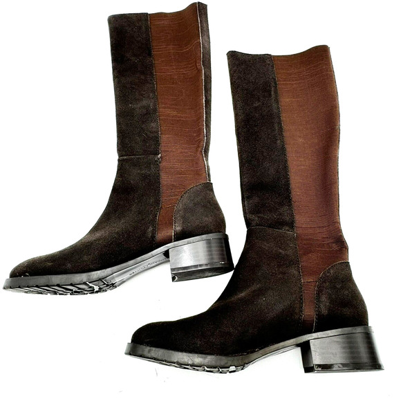 DONALD J PILNER Womens size 6 Brown Boxer Suede Leather Tall Chunky Riding Boots - Picture 2 of 8